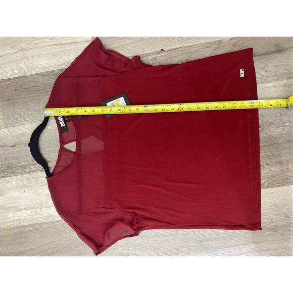 DKNY NWT Mesh Short Sleeve Red Shirt Blouse, Size Medium, MSRP $69 - Picture 11 of 12